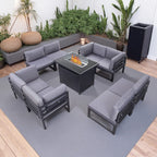 Hamburg Outdoor 8-Seater Garden Modular Steel Dining Set With Fire Pit Table