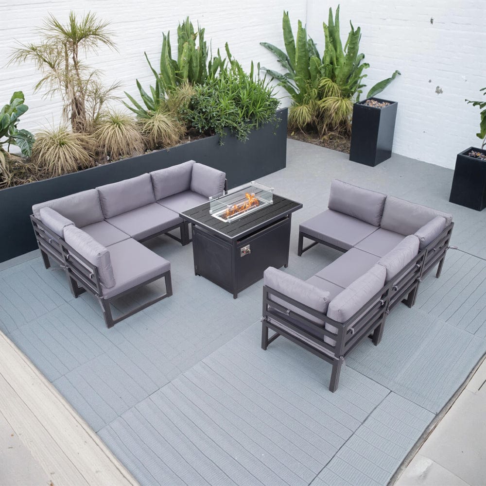 Hamburg Outdoor 8-Seater Garden Modular Steel Dining Set With Fire Pit Table