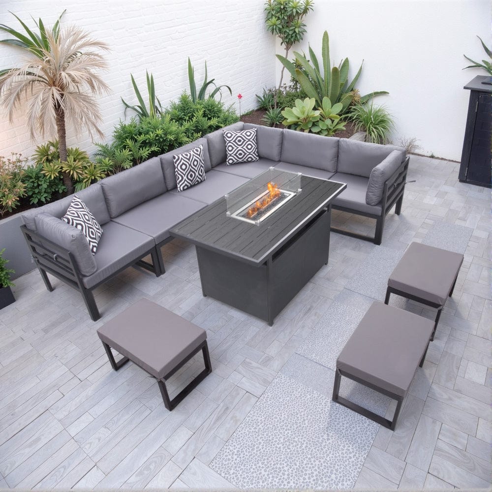 Hamburg Outdoor 9-Seater Garden Modular Steel Dining Set With Fire Pit Table