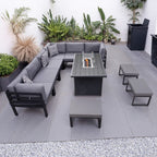 Hamburg Outdoor 9-Seater Garden Modular Steel Dining Set With Fire Pit Table