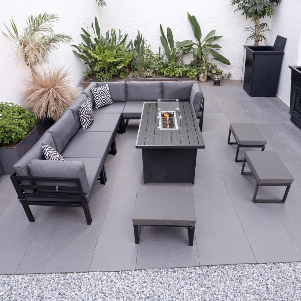 Hamburg Outdoor 9-Seater Garden Modular Steel Dining Set With Fire Pit Table