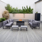 Hamburg Outdoor 9-Seater Garden Modular Steel Dining Set With Fire Pit Table