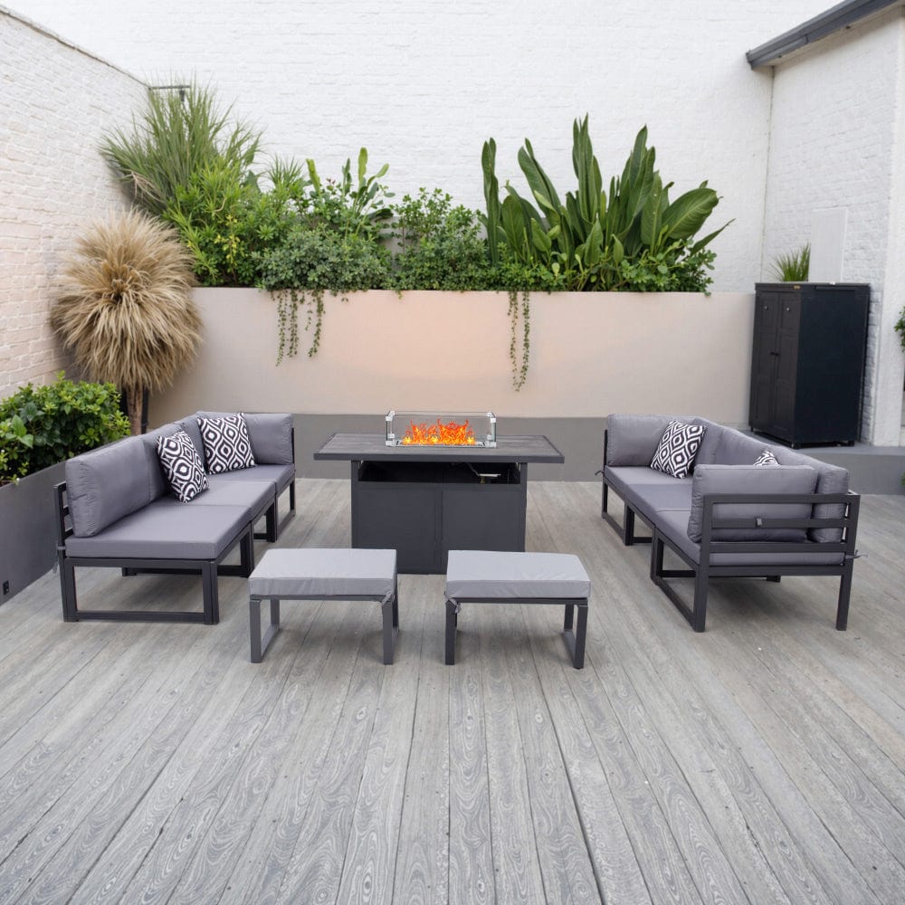 Hamburg Outdoor 9-Seater Garden Modular Steel Dining Set With Fire Pit Table