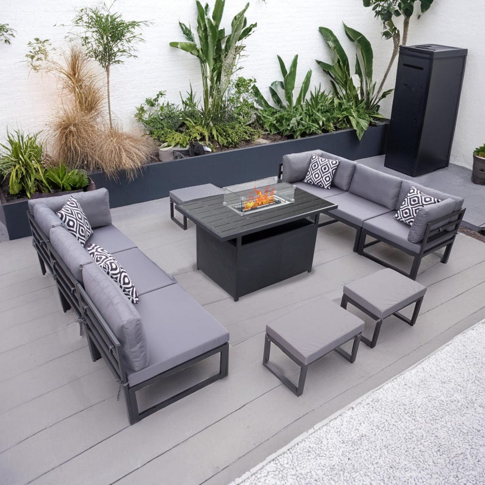 Hamburg Outdoor 9-Seater Garden Modular Steel Dining Set With Fire Pit Table