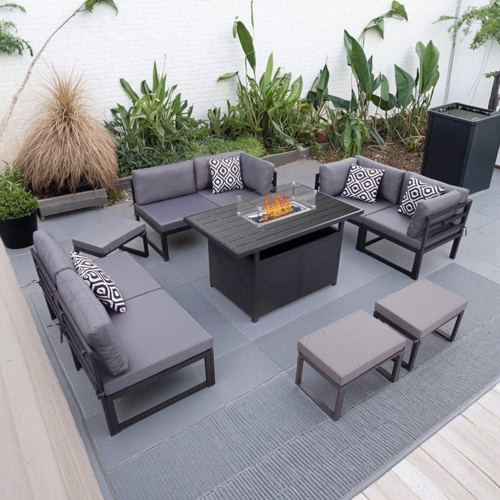 Hamburg Outdoor 9-Seater Garden Modular Steel Dining Set With Fire Pit Table