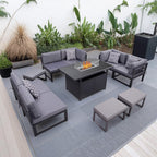 Hamburg Outdoor 9-Seater Garden Modular Steel Dining Set With Fire Pit Table