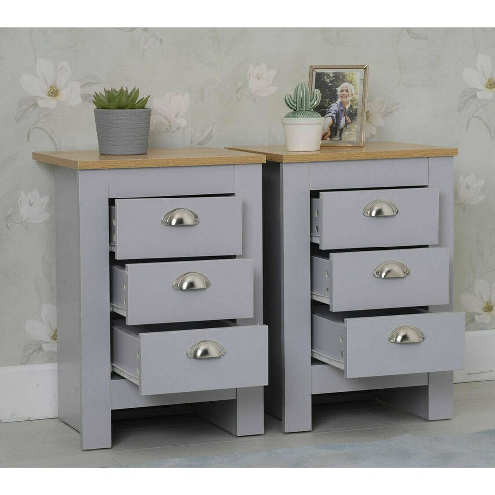 Heritage 3 Piece Tall Chest and Bedside Tables Set In Grey