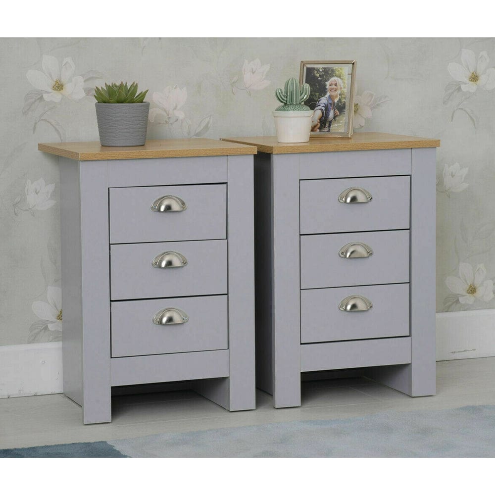 Heritage 3 Piece Tall Chest and Bedside Tables Set In Grey
