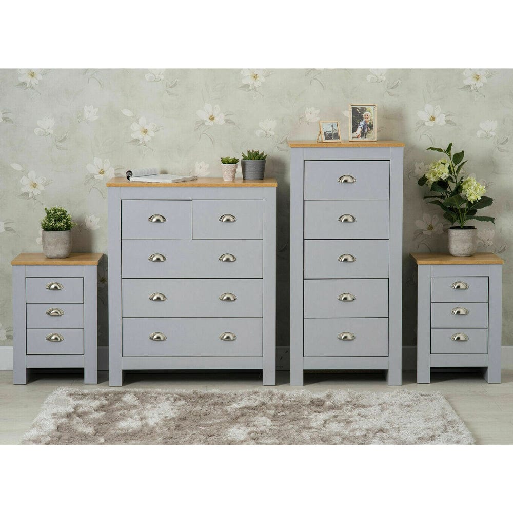 Heritage Grey Four Piece Bedroom Set Chests and Bedsides