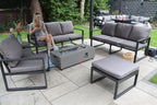 Nice Outdoor Aluminium 8 Seater Sofa Fire Pit Table Set With Stools