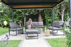 Nice Outdoor Aluminium 8 Seater Sofa Fire Pit Table Set With Stools