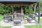 Nice Outdoor Aluminium 8 Seater Sofa Fire Pit Table Set With Stools