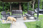 Nice Outdoor Aluminium 8 Seater Sofa Fire Pit Table Set With Stools