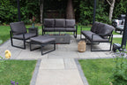 Nice Outdoor Aluminium 8 Seater Sofa Fire Pit Table Set With Stools