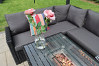 Rosen 9 Seater Rattan Garden Furniture Corner Sofa Set With Aluminum Fire Pit Dining Table And Storage Box