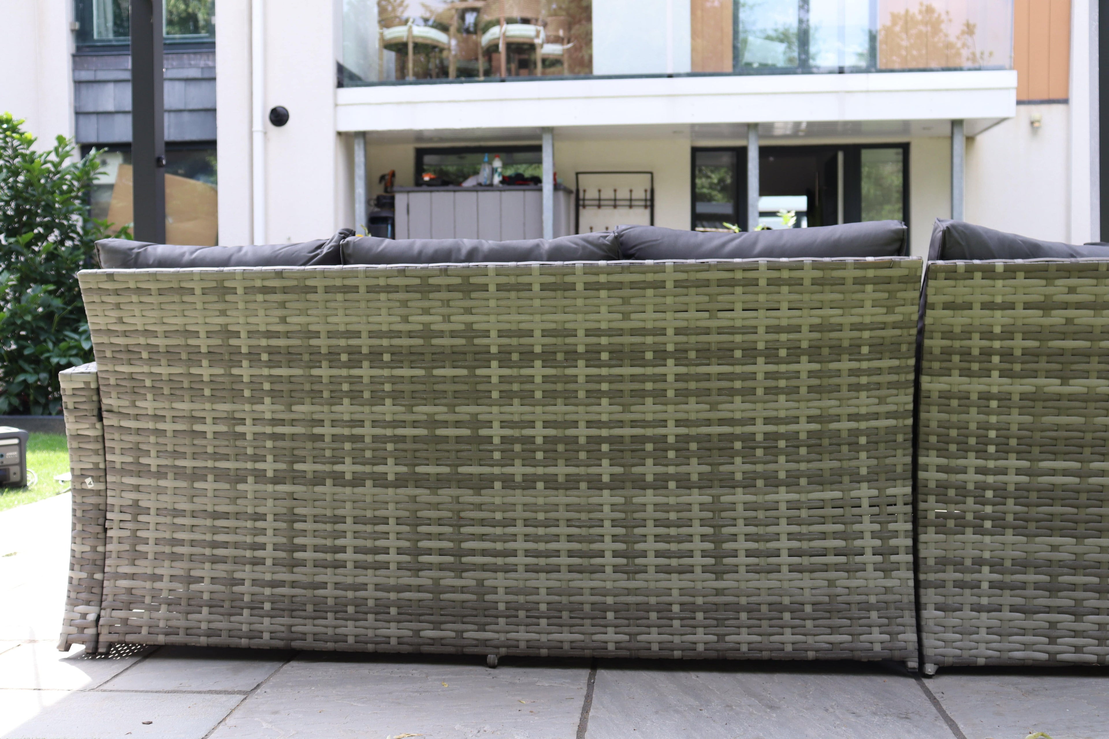 Rosen 9 Seater Rattan Garden Furniture Corner Sofa Set With Aluminum Fire Pit Dining Table And Storage Box