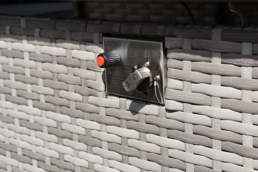 Rosen 9 Seater Rattan Garden Furniture Corner Sofa Set With Aluminum Fire Pit Dining Table And Storage Box