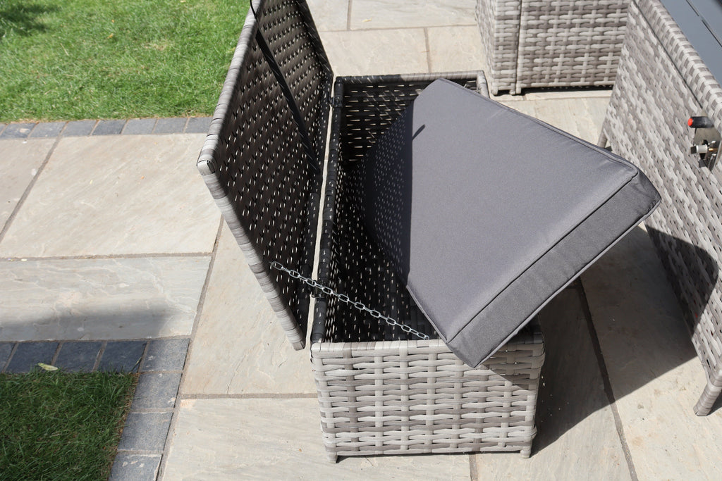 Rosen 9 Seater Rattan Garden Furniture Corner Sofa Set With Aluminum Fire Pit Dining Table And Storage Box