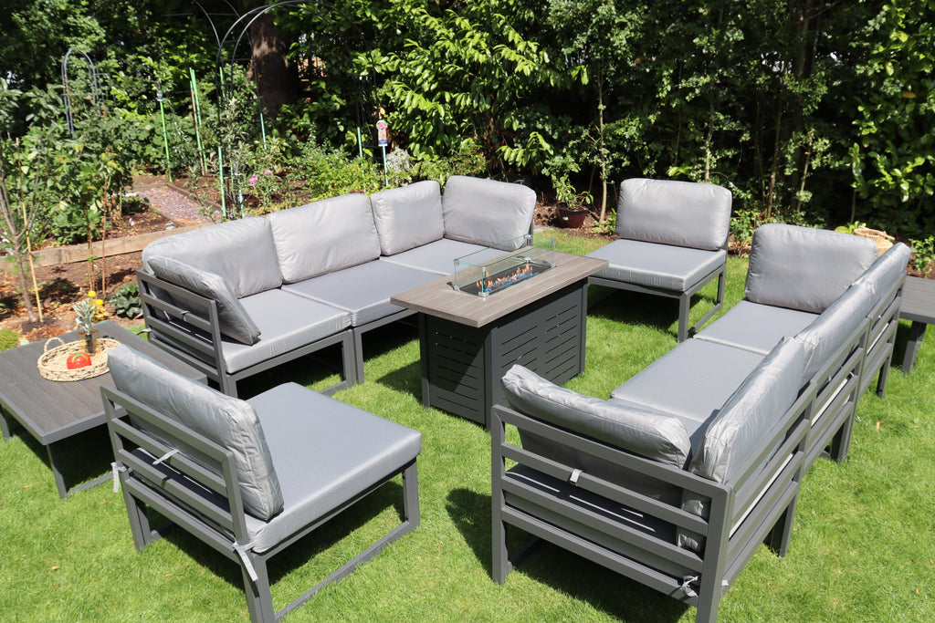 Hamburg Outdoor 8-Seater Garden Modular Steel Dining Set With Fire Pit Table