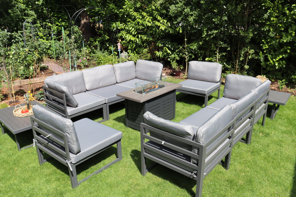 Hamburg Outdoor 8-Seater Garden Modular Steel Dining Set With Fire Pit Table