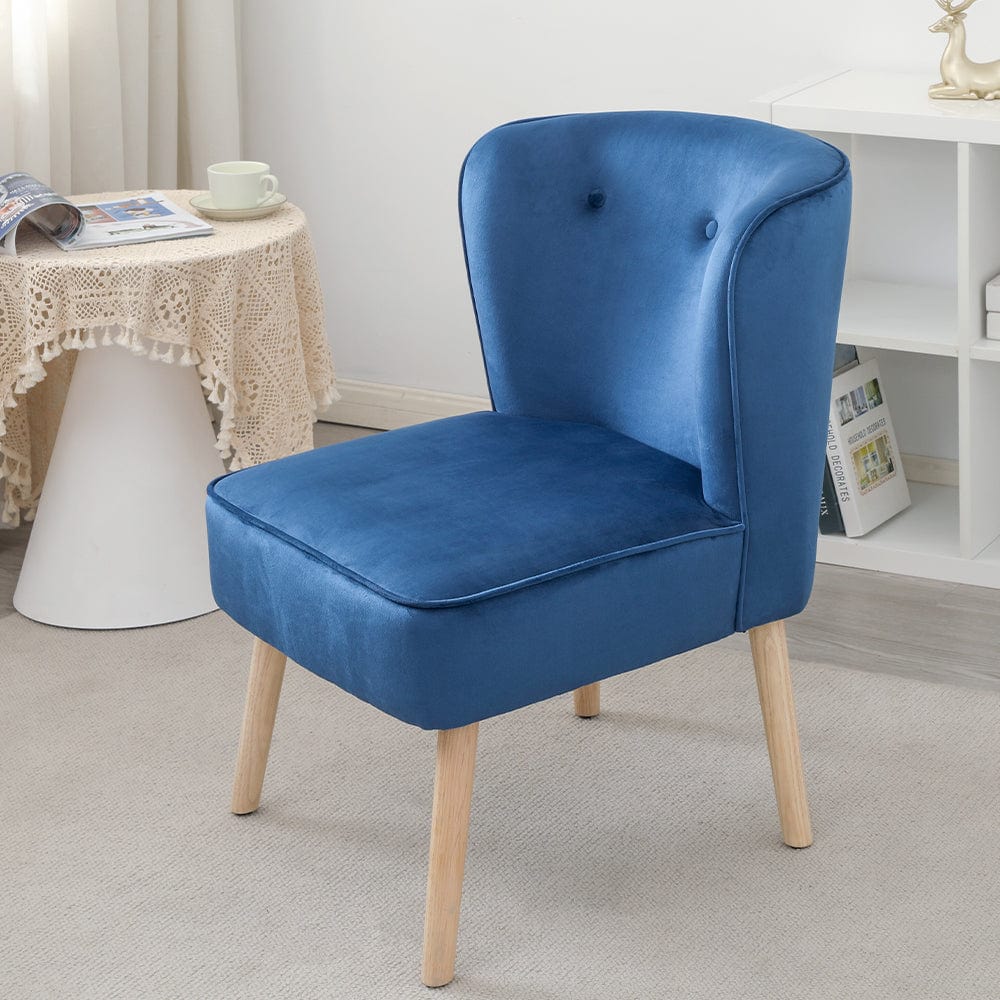 Jola Velvet Accent Chair With Wooden Leg In Blue