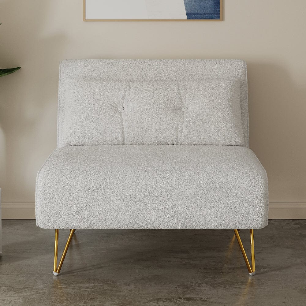Jola White Boucle Foldable Sofa Bed With Metal Legs And Pillow