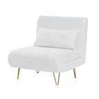 Jola White Boucle Foldable Sofa Bed With Metal Legs And Pillow