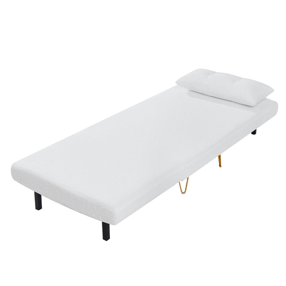 Jola White Boucle Foldable Sofa Bed With Metal Legs And Pillow