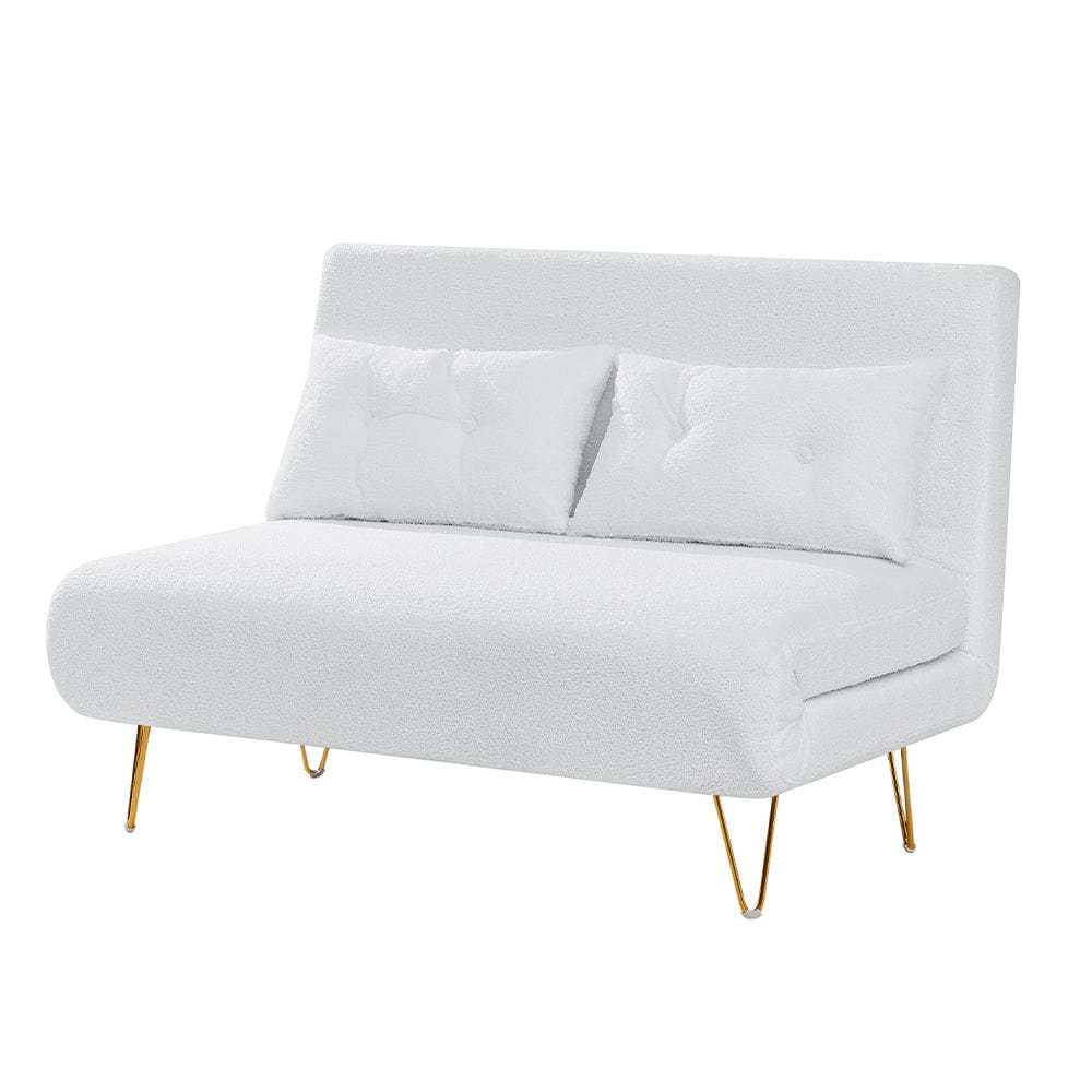 Jola White Boucle Foldable Sofa Bed With Metal Legs And Pillow