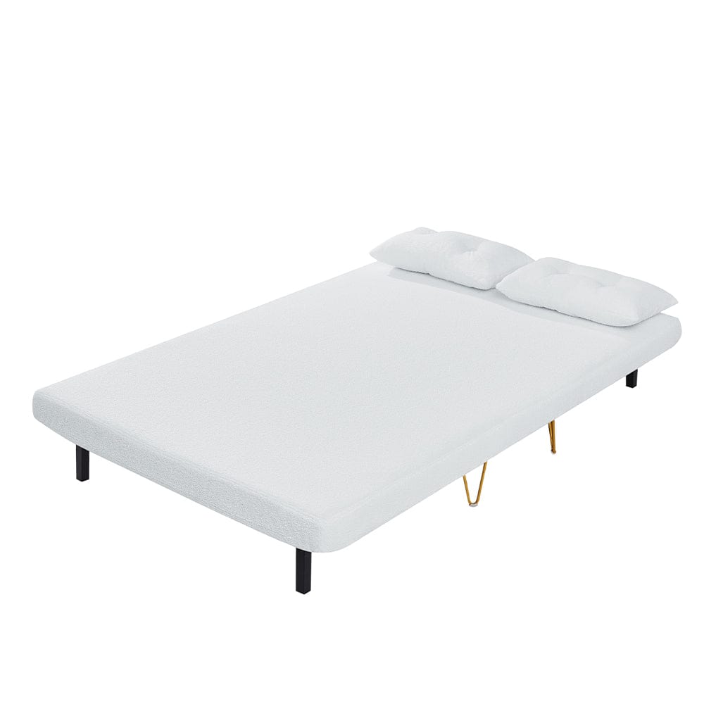 Jola White Boucle Foldable Sofa Bed With Metal Legs And Pillow
