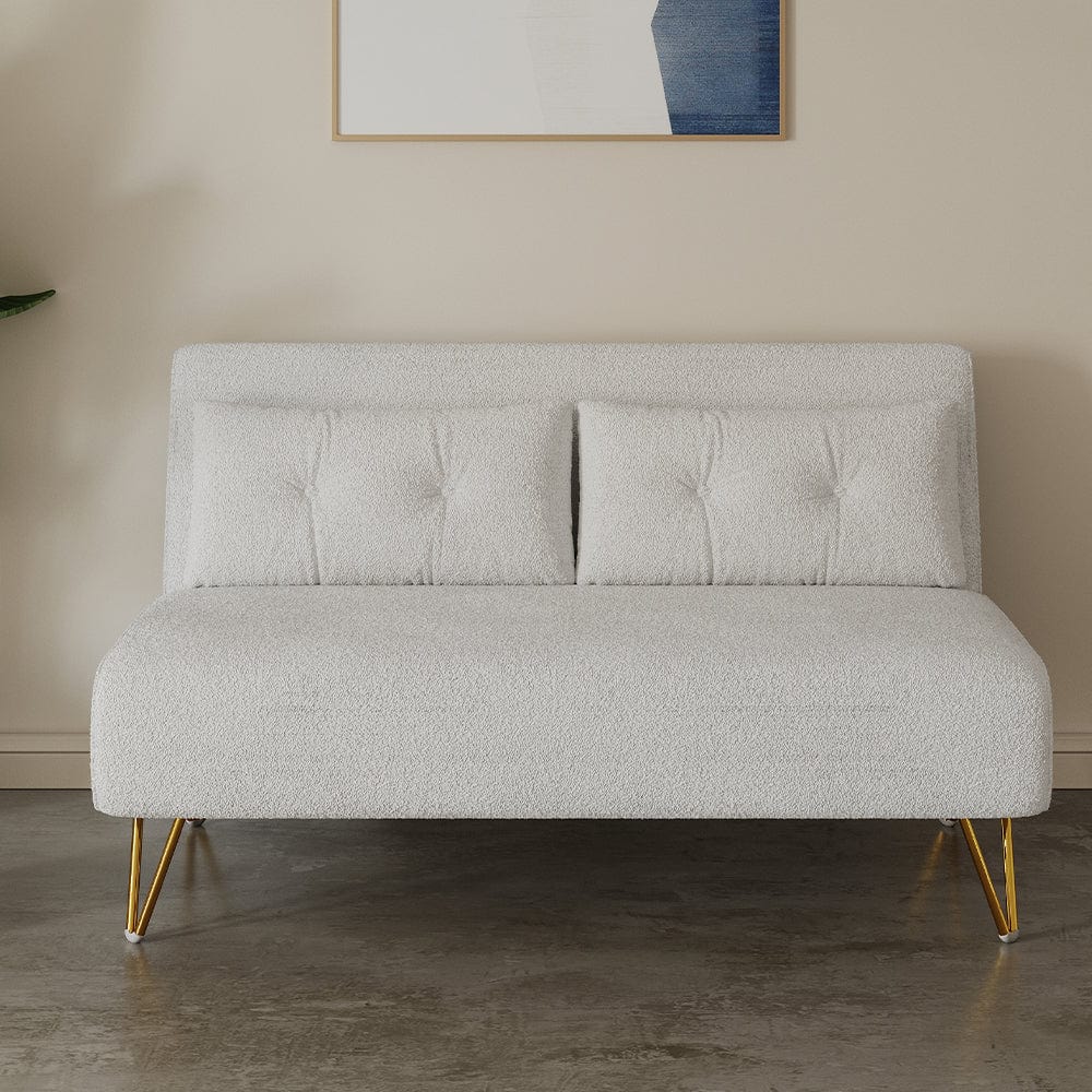 Jola White Boucle Foldable Sofa Bed With Metal Legs And Pillow