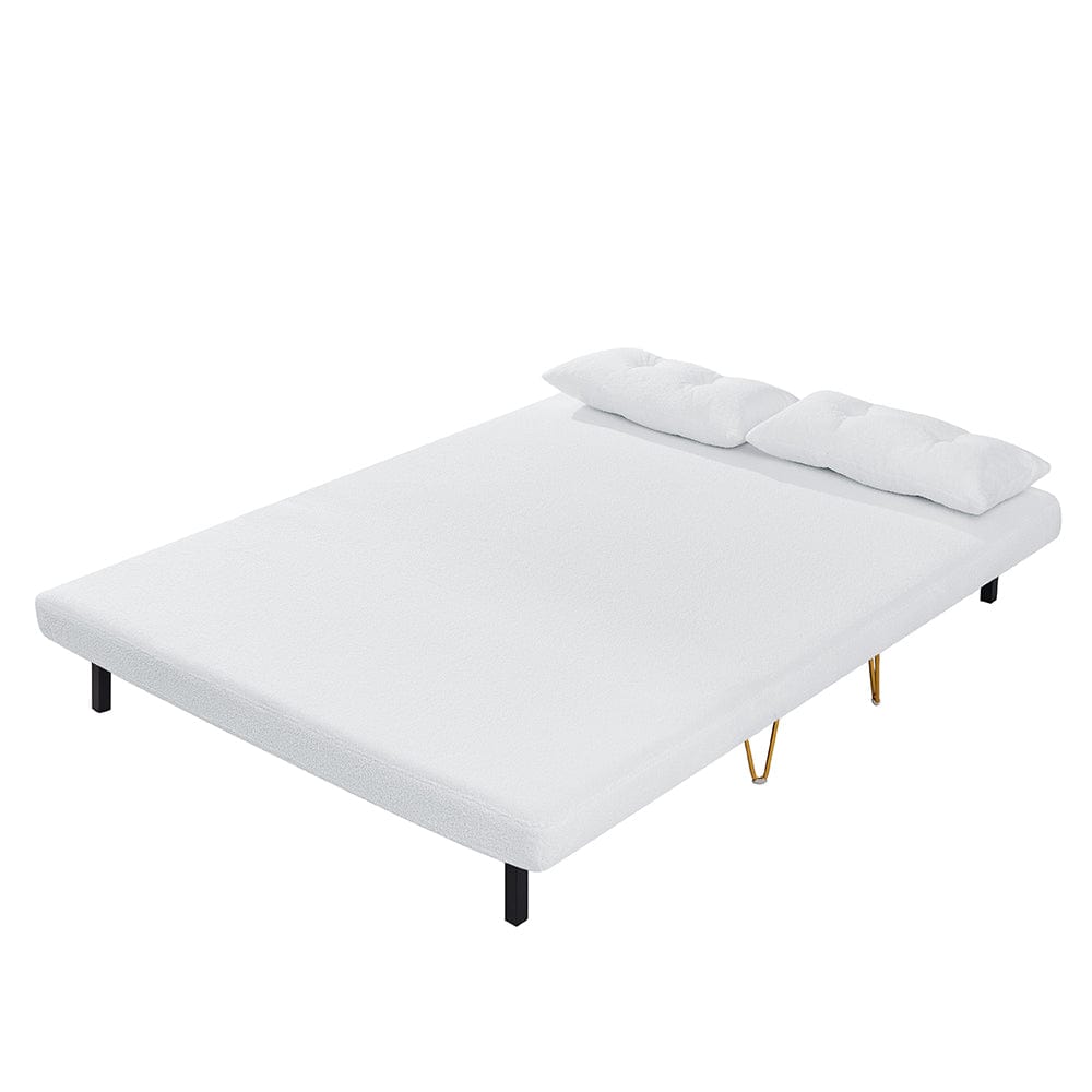 Jola White Boucle Foldable Sofa Bed With Metal Legs And Pillow