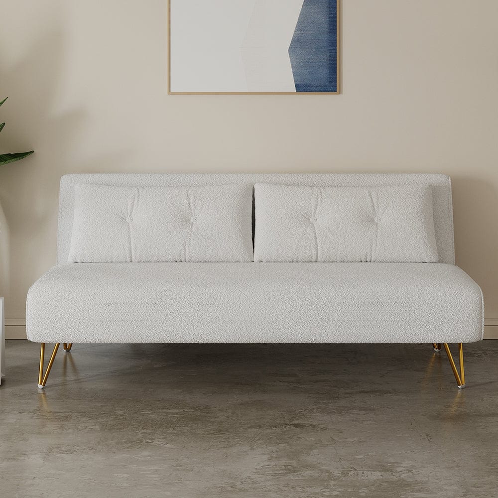 Jola White Boucle Foldable Sofa Bed With Metal Legs And Pillow