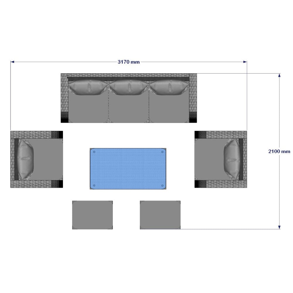 Lotus 7 Seater Rattan Garden Recliner Cube Sofa Set In Grey