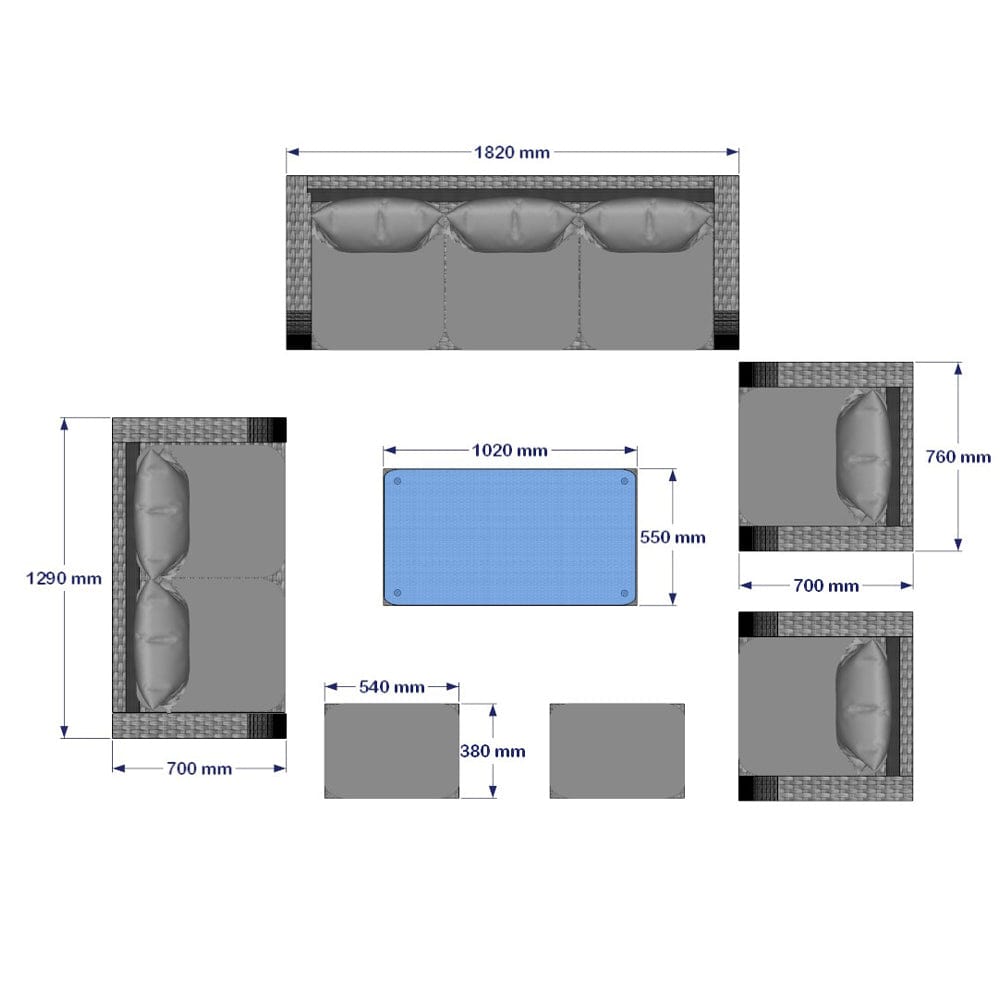 Lotus 9 Seater Rattan Garden Furniture Recliner Cube Sofa Set with Fire Pit Option