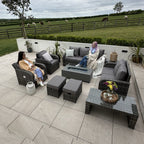 Lotus 9 Seater Rattan Garden Furniture Recliner Cube Sofa Set with Fire Pit Option