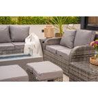 Lotus 9 Seater Rattan Garden Furniture Recliner Cube Sofa Set with Fire Pit Option