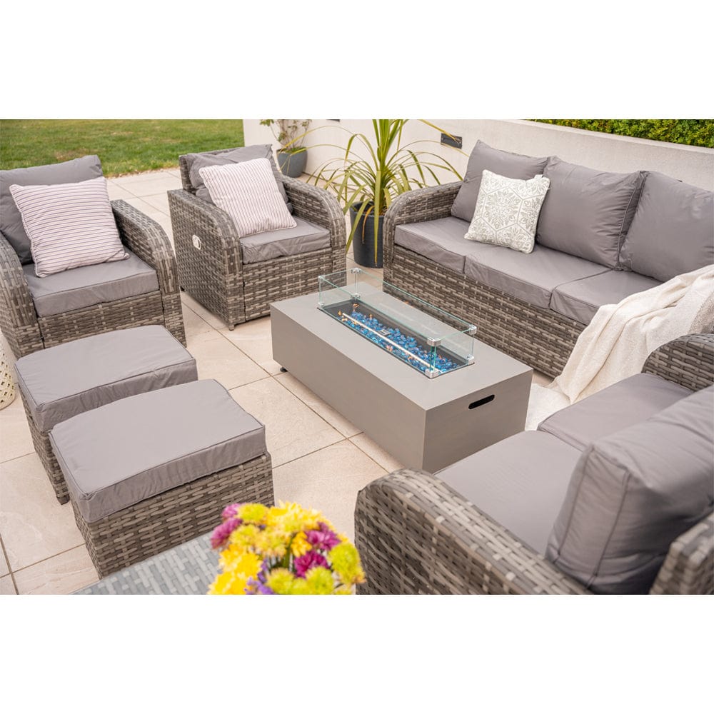 Lotus 9 Seater Rattan Garden Furniture Recliner Cube Sofa Set with Fire Pit Option