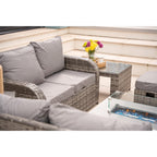 Lotus 9 Seater Rattan Garden Furniture Recliner Cube Sofa Set with Fire Pit Option