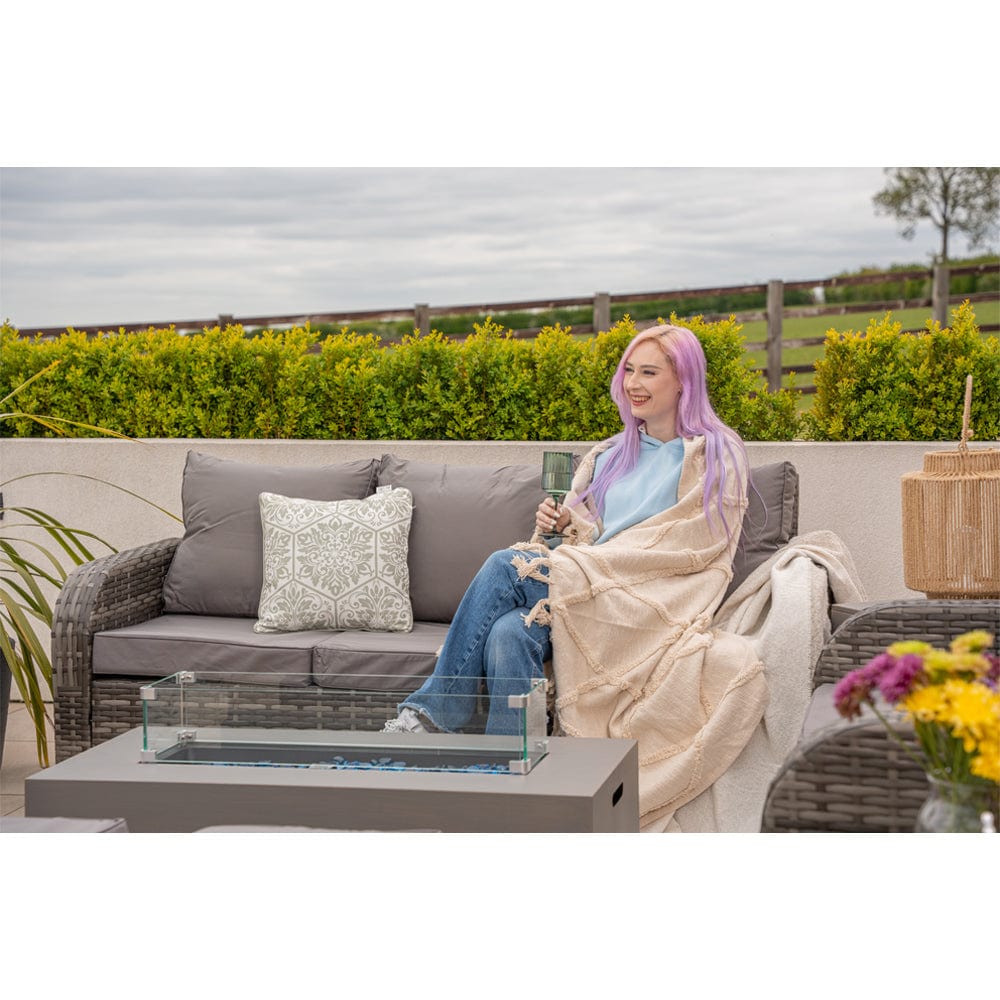 Lotus 9 Seater Rattan Garden Furniture Recliner Cube Sofa Set with Fire Pit Option