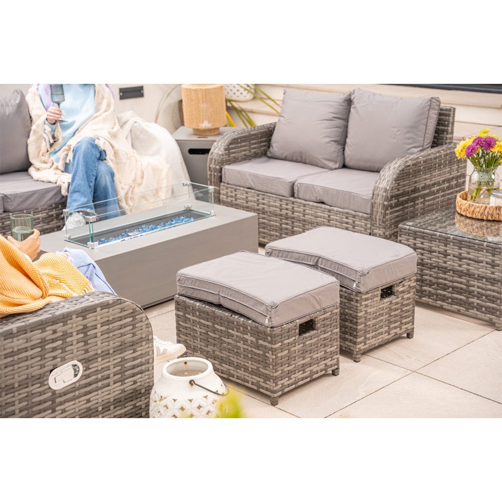 Lotus 9 Seater Rattan Garden Furniture Recliner Cube Sofa Set with Fire Pit Option