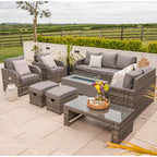 Lotus 9 Seater Rattan Garden Furniture Recliner Cube Sofa Set with Fire Pit Option