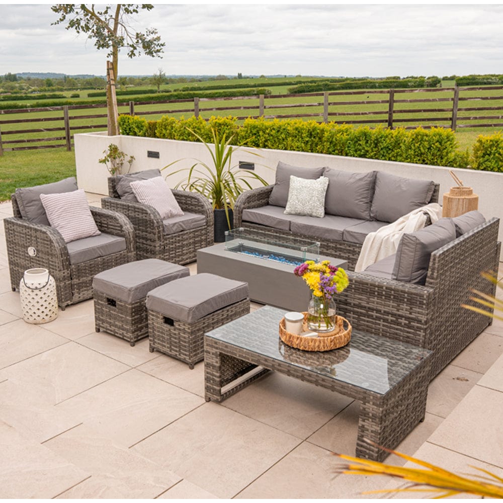 Lotus 9 Seater Rattan Garden Furniture Recliner Cube Sofa Set with Fire Pit Option