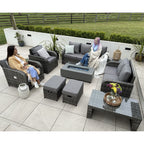 Lotus 9 Seater Rattan Garden Furniture Recliner Cube Sofa Set with Fire Pit Option
