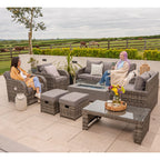 Lotus 9 Seater Rattan Garden Furniture Recliner Cube Sofa Set with Fire Pit Option