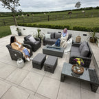 Lotus 9 Seater Rattan Garden Furniture Recliner Cube Sofa Set with Fire Pit Option