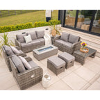 Lotus 9 Seater Rattan Garden Furniture Recliner Cube Sofa Set with Fire Pit Option