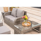 Lotus 9 Seater Rattan Garden Furniture Recliner Cube Sofa Set with Fire Pit Option