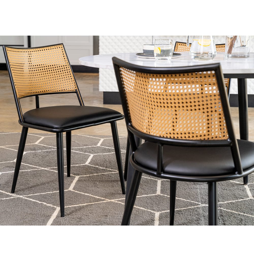 Boho Marbled Effect Dining Table Set With 4 PE Rattan Chairs