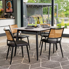 Boho Marbled Effect Dining Table Set With 4 PE Rattan Chairs